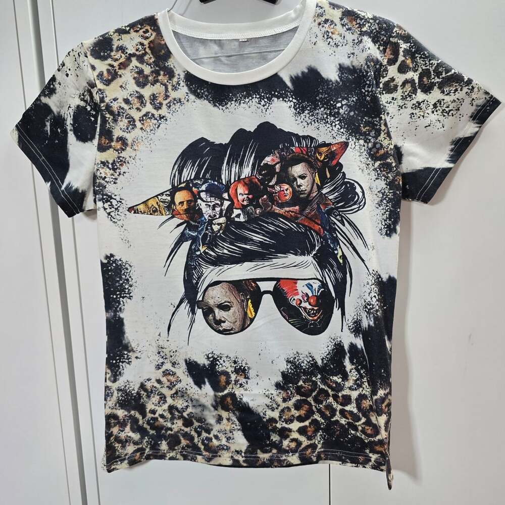 Horror Character Messy Bun Leopard T-Shirt